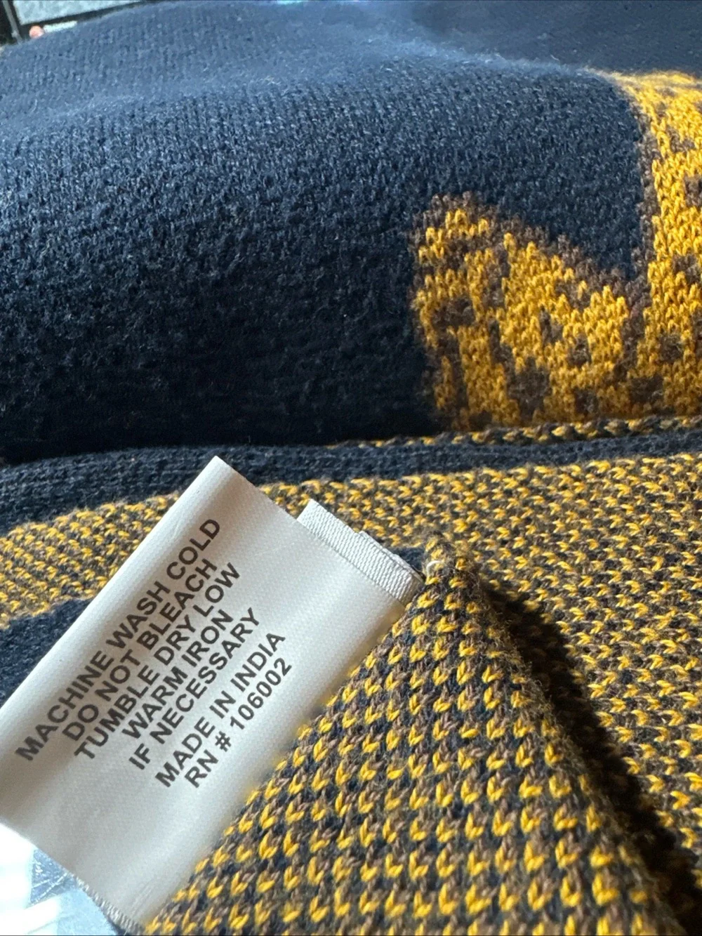 Men's Navy and Mustard Patterned Sweater